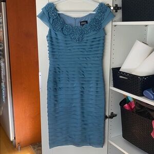 Adrianna Papell Blue Cocktail Dress Ruffled Tiered 6